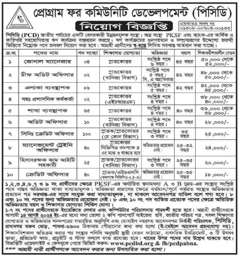 PCD NGO Job Circular 2024