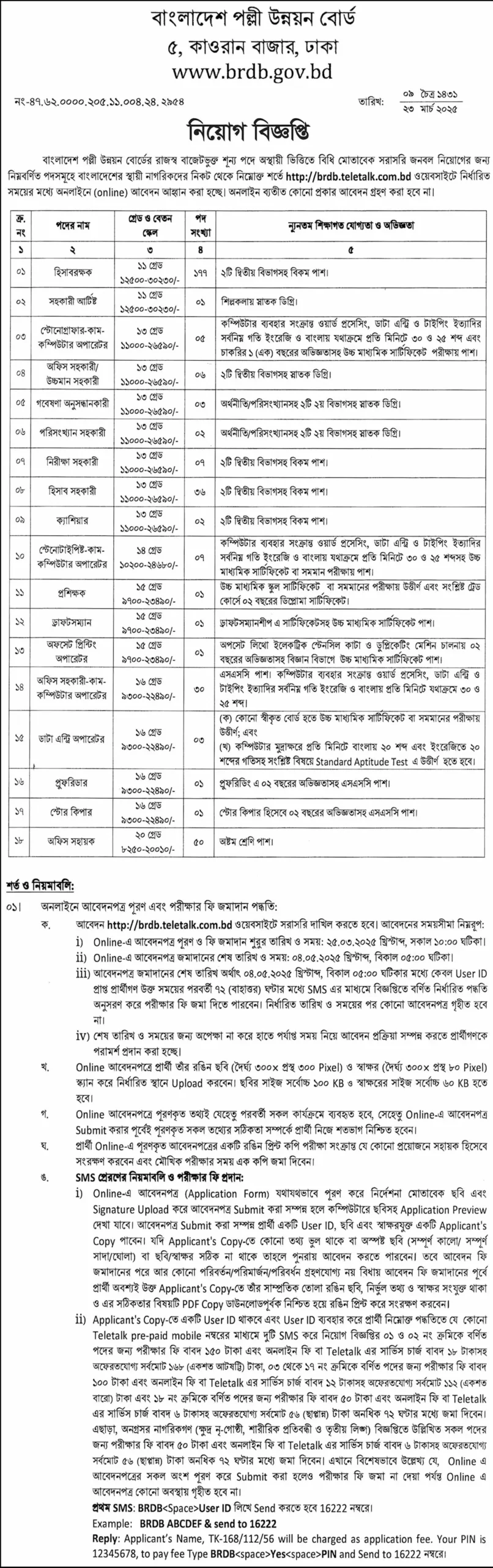 বাংলাদেশ পল্লী উন্নয়ন বোর্ড নিয়োগ বিজ্ঞপ্তি ২০২৫